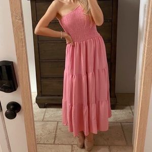 Amazon Pink One-Shoulder Maxi Dress